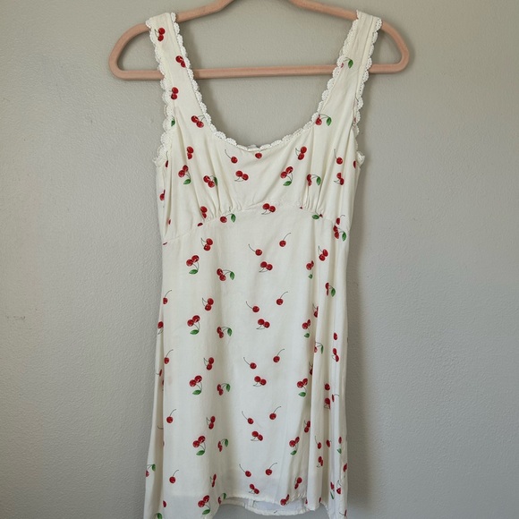 Princess Polly Dresses & Skirts - Princess Polly Cream Slip Dress with Red Cherry Print